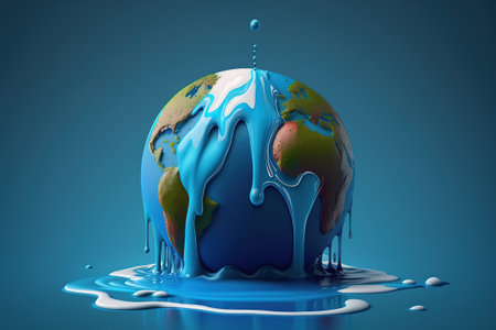 Illustration of the planet earth with the poles melted. Ai generated.の素材
