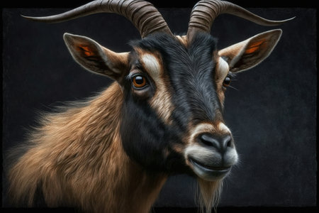Drawing of the portrait of a sharp-horned goat. Ai generated.の素材