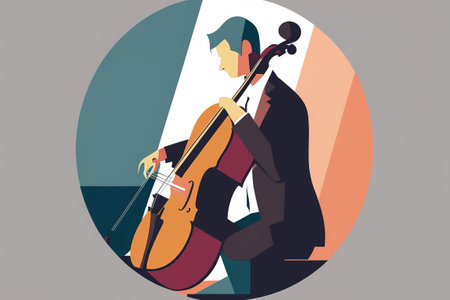 Classical musician playing a double bass at an evening concert. Ai generated.の素材
