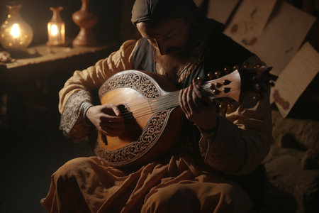 African music plays his lute. Ai generated.の素材
