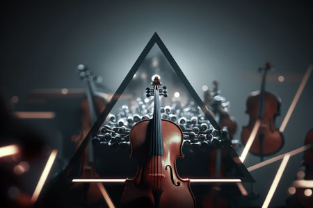 A violin in a symphony orchestra. Ai generated.の素材