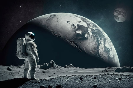 An astronaut explores new planets, science fiction illustration. Ai generated.の素材