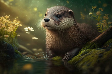 Otter in the forest. AI generated.の素材