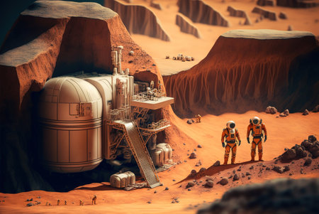 Conceptual illustration of a mining extraction on the planet Mars, extraction of resources.の素材