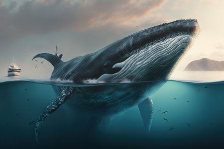 Blue whale swimming near the surface. AI generative.の素材
