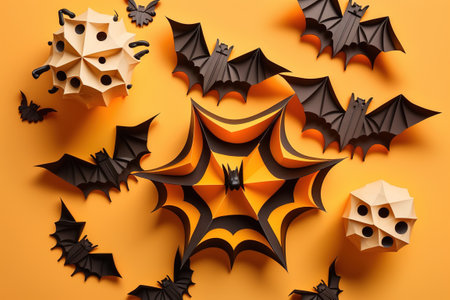 scary design for halloween, orange flat lay. Ai generated.の素材