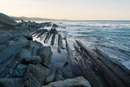Flysch near the Basque coast of Zumaia, beautiful natural maritime landscape of sedimentary rocks.の写真素材