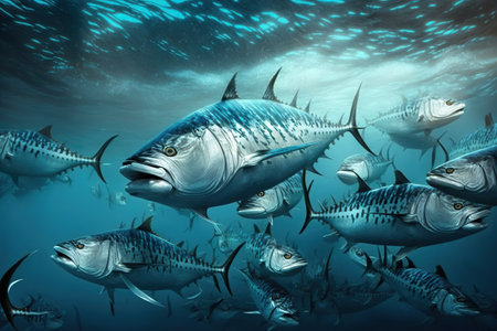 School of large tunas in the sea. Ai generated.の素材
