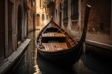 Sad and unused Venetian gondolas, tourists reject the decrepit city. . Ai generated.の素材