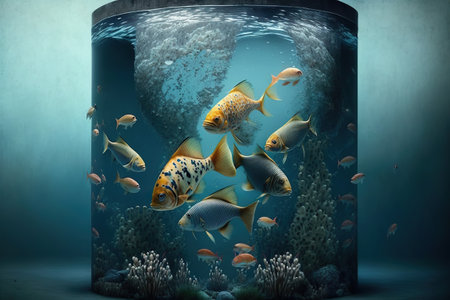 Extravagant modern luxury fish tank design with tropical fish. Ai generated.の素材