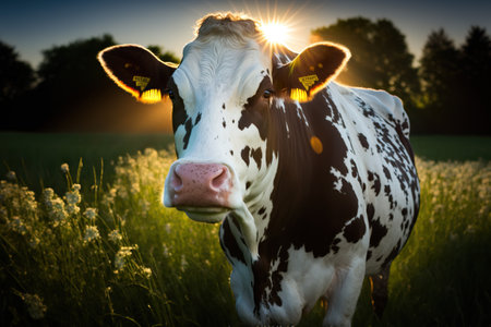 Holstein dairy cows, common in milk production. Ai generated.の素材