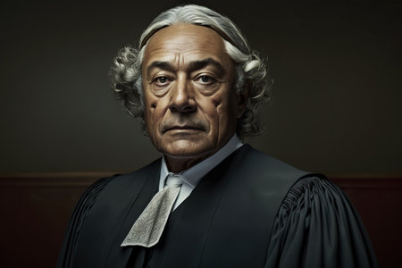 Portrait of a judicial personality, mature man posing serious and formal, judge. Ai generated.の素材