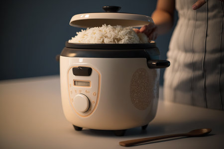 electric rice cooker, boils rice for sushi. Ai generated.の素材