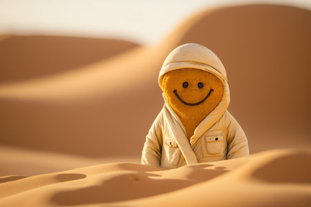 Adventurous smiling doll in the desert. Ai generated.の素材
