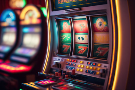 Detail of a slot machine in a casino. Ai generated.の素材
