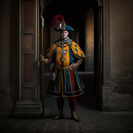 Representation of the guards of the Swiss guard of the Vatican, posing. Ai generated.の素材