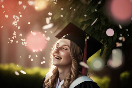 Young smiling woman after graduating from university. AI generated.の素材
