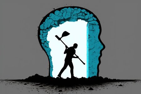 Illustrating the Power of Thoughts, Overcoming Fear and Insecurity to Boost Self-Esteem with Flat Design Metaphors. Ai generated.の素材