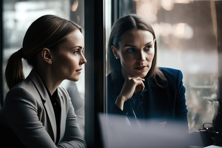 Two female executives have a secret business discussion. AI generative.の素材