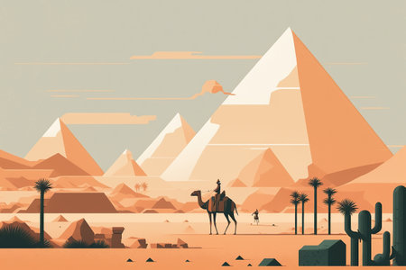 Tourist postcard of landscape topics, simple flat design in pastel tones. AI generated.の素材