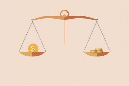 A classic pan scale weighs the weight of modern economy, minimalist flat design. Ai generated.の素材