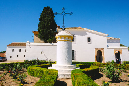 Palos de la frontera, Spain - April 22, 2023: Monastery of La Rabida, historical building.のeditorial素材