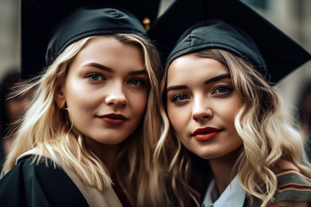 Friends celebrate their high school graduation day together. Ai generated.の素材