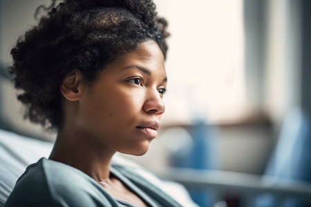 Afro woman watching tv with relaxed gesture, closeup. Ai generated.の素材