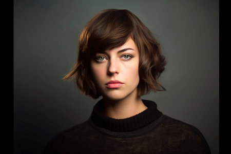 Portrait of a woman looking suspiciously at the camera. Ai generated.の素材