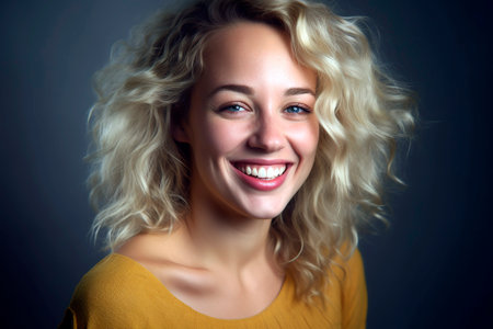 Blissful blonde radiates natural beauty in serene portraitの素材