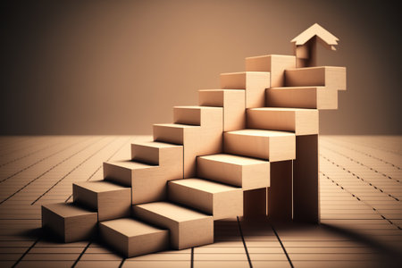A ladder made of wooden blocks illustrates a positive rising chart. Ai generated.の素材