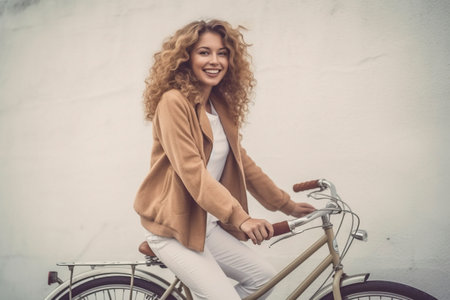 A stylish vision of a young woman, effortlessly capturing the essence of European wanderlust Ai generated.の素材