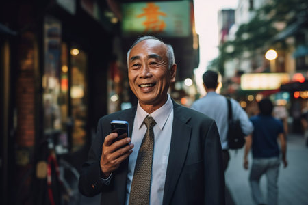 Experienced successful adult Chinese businessman in his city. Ai generated.の素材