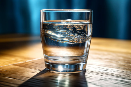 A glass of fresh water on a table. Ai generated.の素材