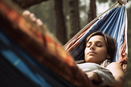 Girl resting in a hammock. Ai generated.の素材