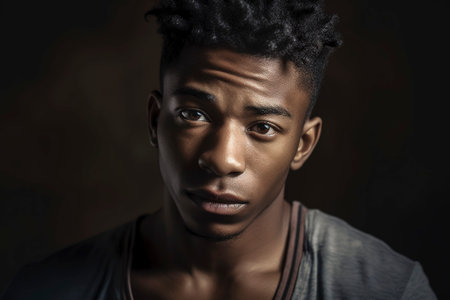 Young black African boy poses with a lost look. Ai generated.の素材