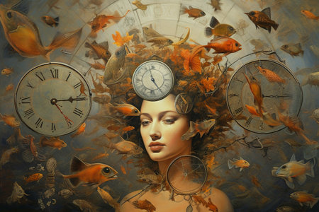 The passage of time is inexorable, metaphorical illustration. Ai generated.の素材