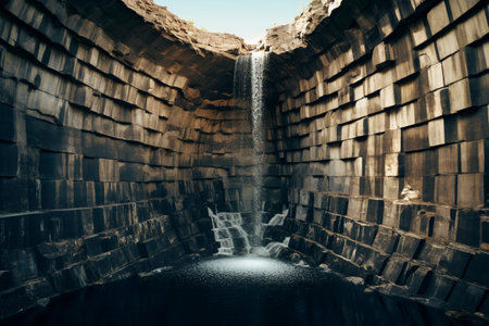 Water channel with cracks, without maintenance and water loss. Ai generated.の素材