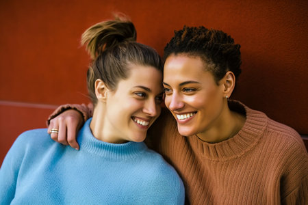 Two women, a lesbian couple, spend time together. Ai generated.の素材