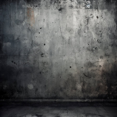 A dark, concrete grunge, empty stage. Background to place something, with studio lighting. Ai generated.の素材