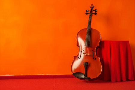Beautiful violin leaning against a red wall. Ai generated.の素材