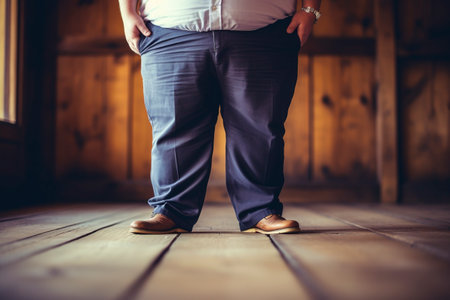 Obese American men, problem of overeating and sedentary lifestyle. Ai generated fictional person.の素材