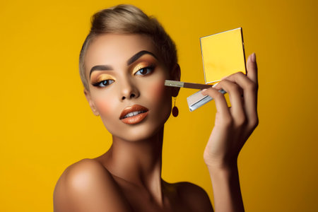 Young woman with colorful makeup and modern background. Ai generated.の素材