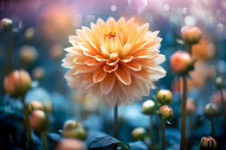 Illustration of a flowery background, detail of a colorful and beautiful flower. Ai generated.の素材