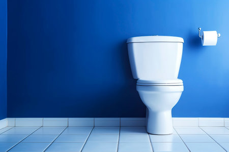 Simple toilet in a modern minimalist bathroom, copy space. Ai generated.の素材