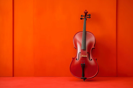 Beautiful violin leaning against a red wall. Ai generated.の素材