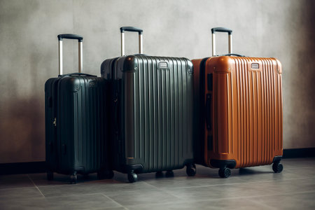 Set of travel suitcases with wheels, of various sizes. Ai generatedの素材