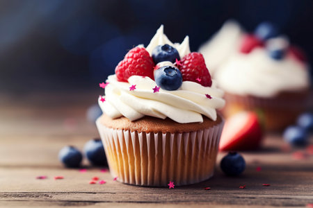 A generous cupcake with fruit, tasty with vitamins. Ai generated.の素材