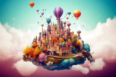 A dream world inside a bubble passing time, illustration. Ai generated.の素材