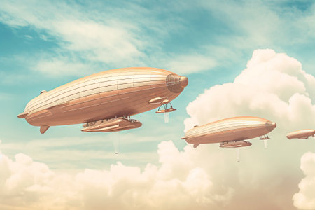 Conceptual design of future airships, zeppelins soaring through the air. Ai generated.の素材